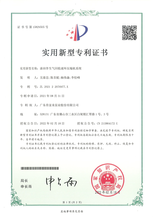 ZL202122076977X油田伴生气回收液环压缩机系统(实用新型)
